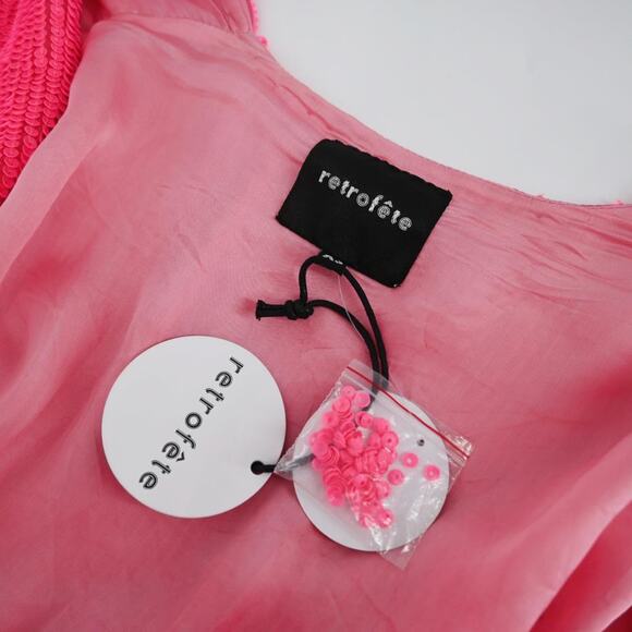 RETROFETE Gabrielle Hot Pink Sequin Robe Wrap Dress Size XS - Picture 6 of 8